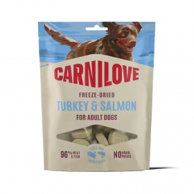 Супер премиум лиофилизирано лакомство за кучета Carnilove Turkey & Salmon Freeze Dried Snack  с пуешко месо и сьомга  60 г